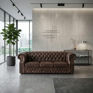 Chesterfield Bank Leder Bruin 2,25 m