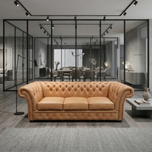 Chesterfield Bank Leder Camel 2,45 m