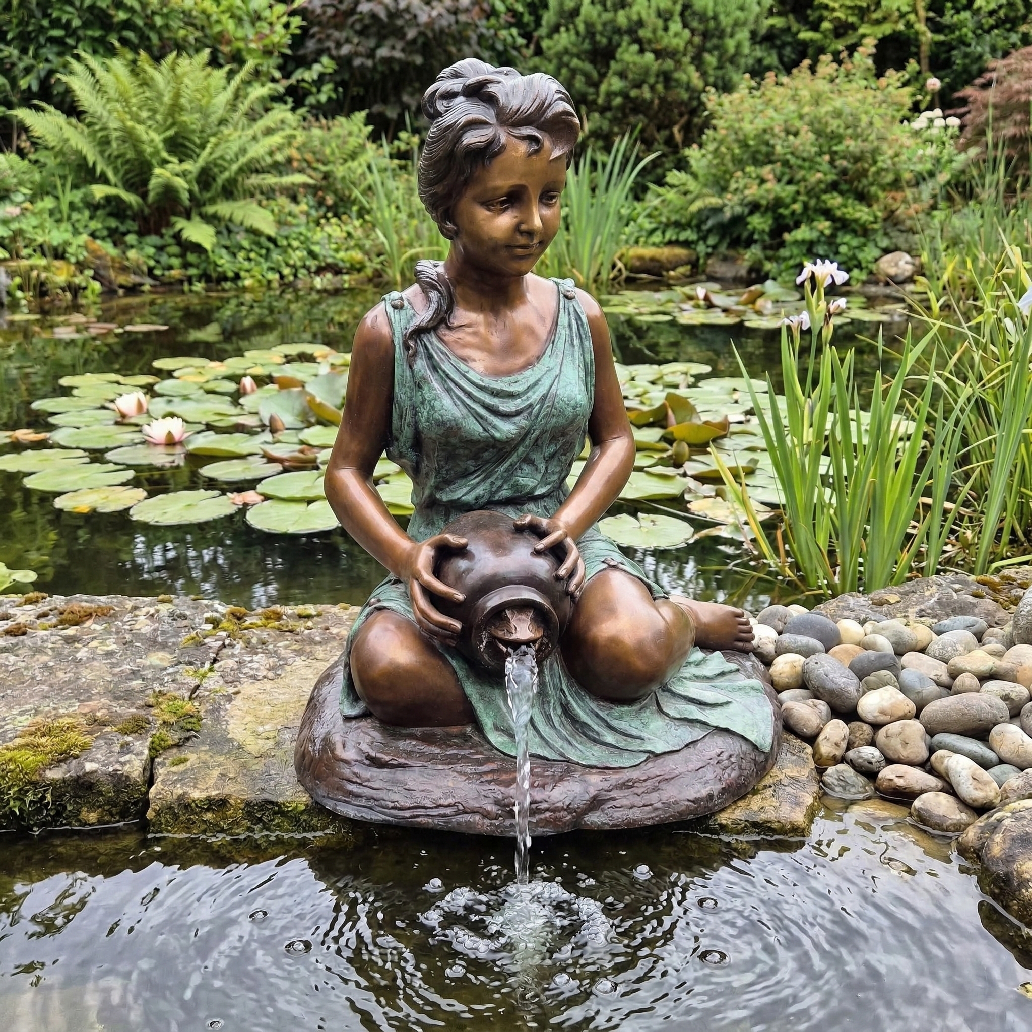 Gargouille Beeld Meisje met Kruik Brons 0,85m - Afbeelding 2