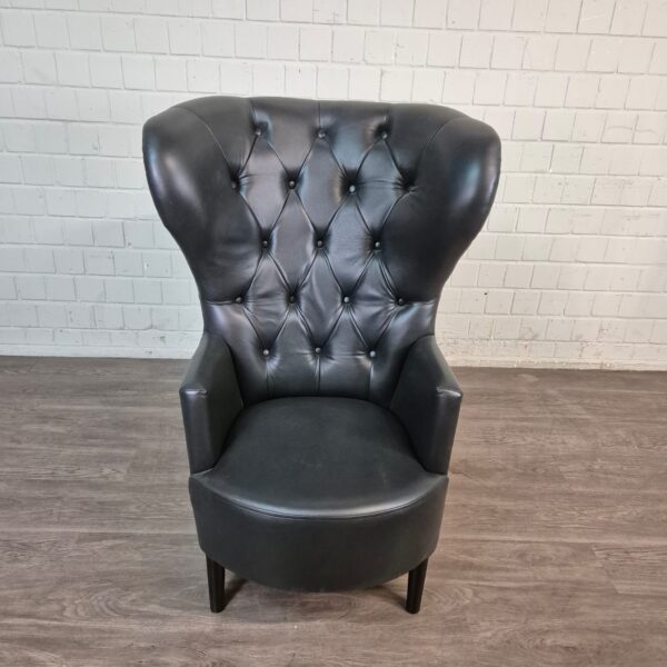 Chesterfield Oorfauteuil Leder Zwart - Afbeelding 2