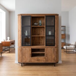 Vitrine Boekenkast Ovaal Teak 1,80 m