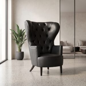 Chesterfield Oorfauteuil Leder Zwart