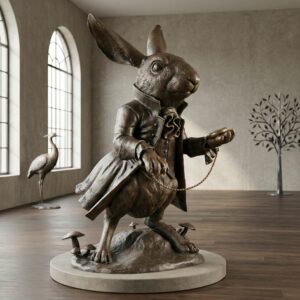 Beeld Tuinbeeld Konijn uit Alice in Wonderland Brons 1,55 m