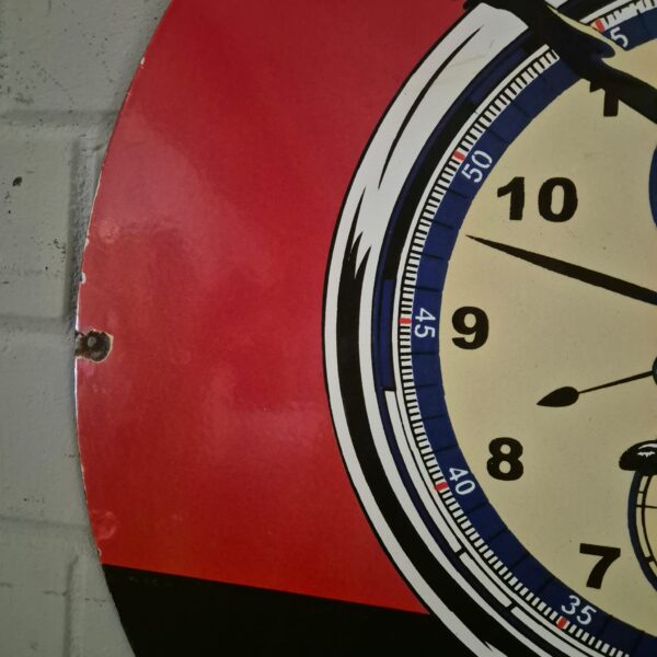 Vintage Reclamebord Emaille "Heuer" Ø 0,76 m - Afbeelding 2