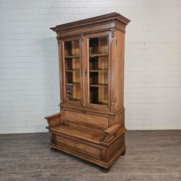 Vitrine met Klepbank Gründerzeit 1880 Eiken - Afbeelding 3