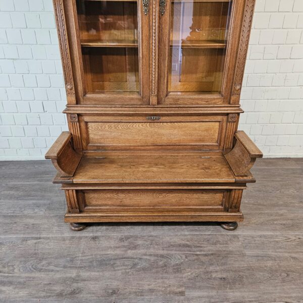 Vitrine met Klepbank Gründerzeit 1880 Eiken - Afbeelding 5