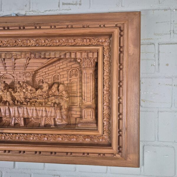 3D teakhouten wandreliëf "Het Laatste Avondmaal" 1,03 m - Afbeelding 4