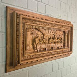 3D teakhouten wandreliëf "Het Laatste Avondmaal" 1,03 m