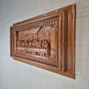 3D teakhouten wandreliëf "Het Laatste Avondmaal" 1,20 m