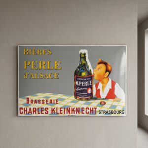 Emaille Reclamebord "Bières Perle d'Alsace" 1,00 m x 0,65 m