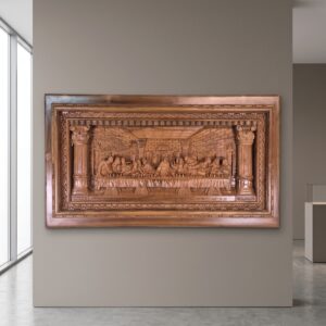3D teakhouten wandreliëf "Het Laatste Avondmaal" 1,20 m