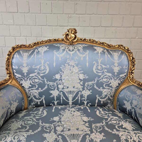 Sofa Barokstijl Satijn Blauw-Goud 1,15 m - Afbeelding 7
