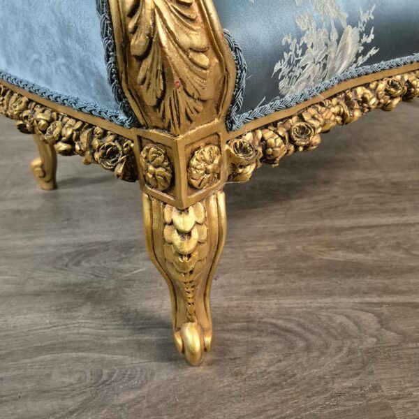Sofa Barokstijl Satijn Blauw-Goud 1,15 m - Afbeelding 6