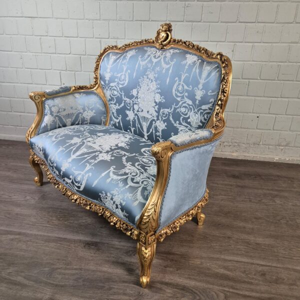 Sofa Barokstijl Satijn Blauw-Goud 1,15 m - Afbeelding 4