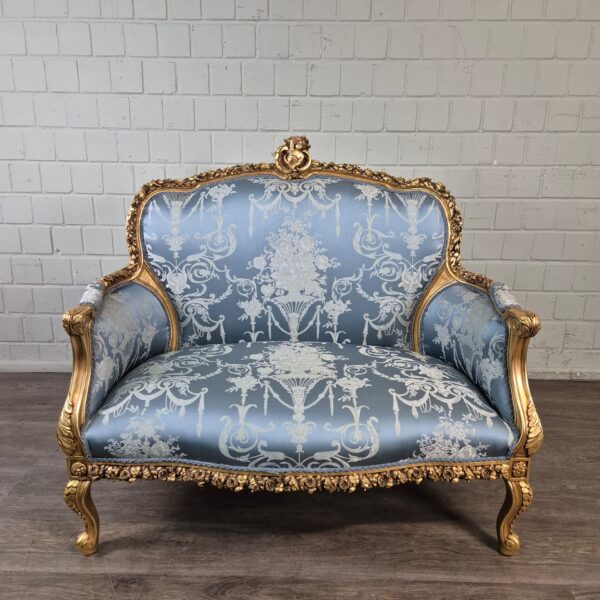 Sofa Barokstijl Satijn Blauw-Goud 1,15 m - Afbeelding 2