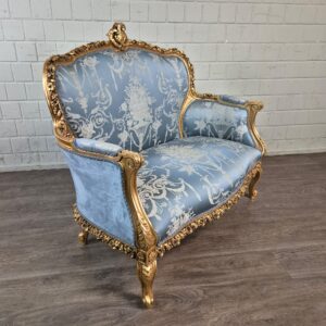 Sofa Barokstijl Satijn Blauw-Goud 1,15 m