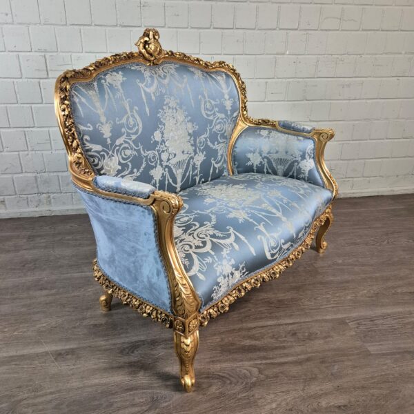 Sofa Barokstijl Satijn Blauw-Goud 1,15 m