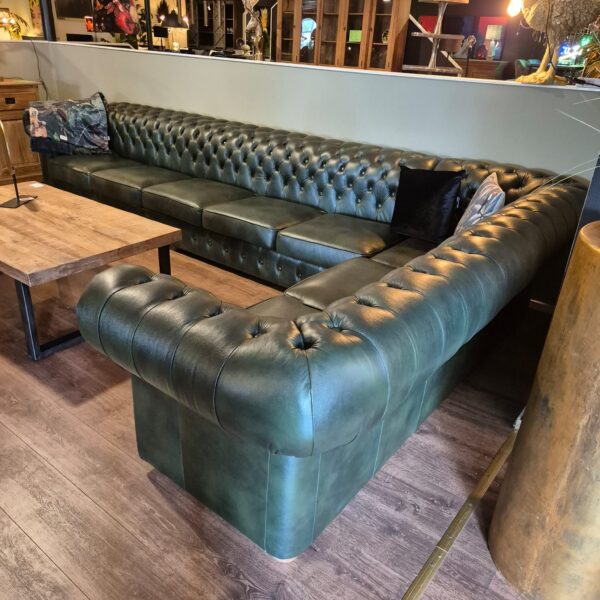 Chesterfield Hoekbank Donkergroen 4,25 m x 2,40 m - Afbeelding 9