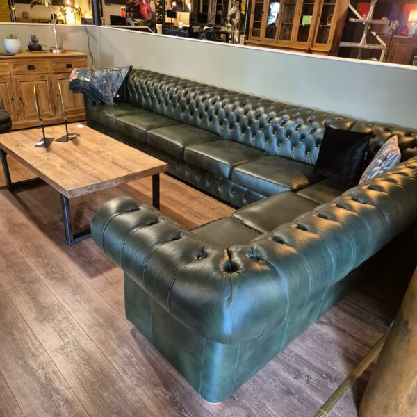 Chesterfield Hoekbank Donkergroen 4,25 m x 2,40 m - Afbeelding 8