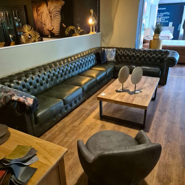 Chesterfield Hoekbank Donkergroen 4,25 m x 2,40 m