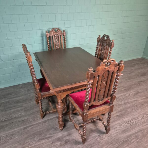 Stoelen & Tafel Set Gründerzeit 1880 Eiken - Afbeelding 3