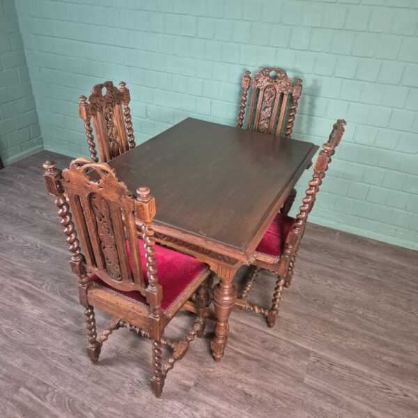 Stoelen & Tafel Set Gründerzeit 1880 Eiken - Afbeelding 4
