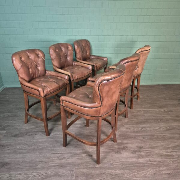 Set Chesterfield Barkrukken Leder Cognac