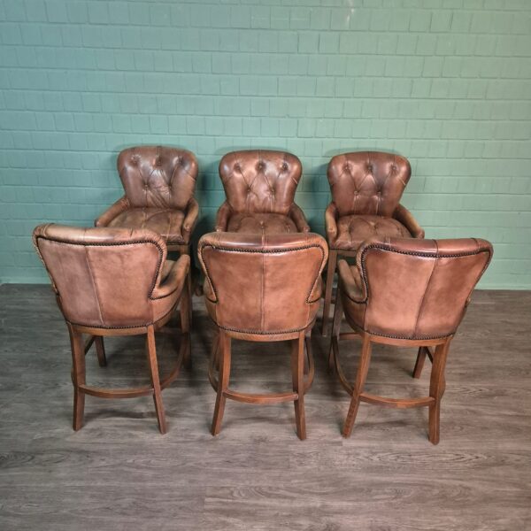 Set Chesterfield Barkrukken Leder Cognac - Afbeelding 3