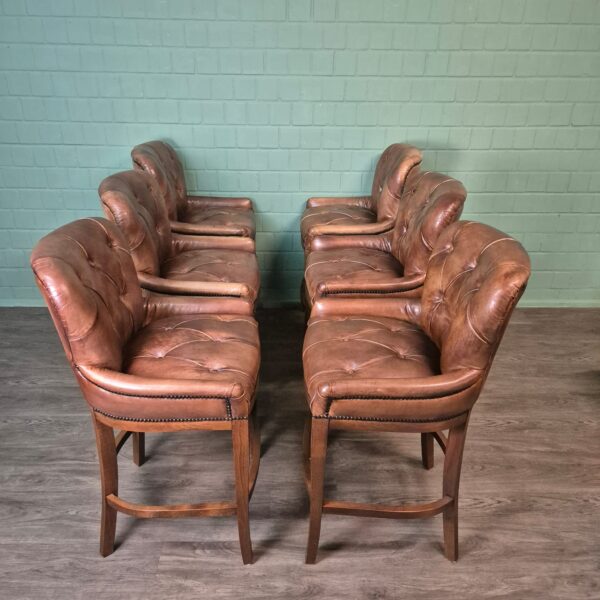 Set Chesterfield Barkrukken Leder Cognac - Afbeelding 2