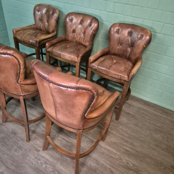 Set Chesterfield Barkrukken Leder Cognac - Afbeelding 4
