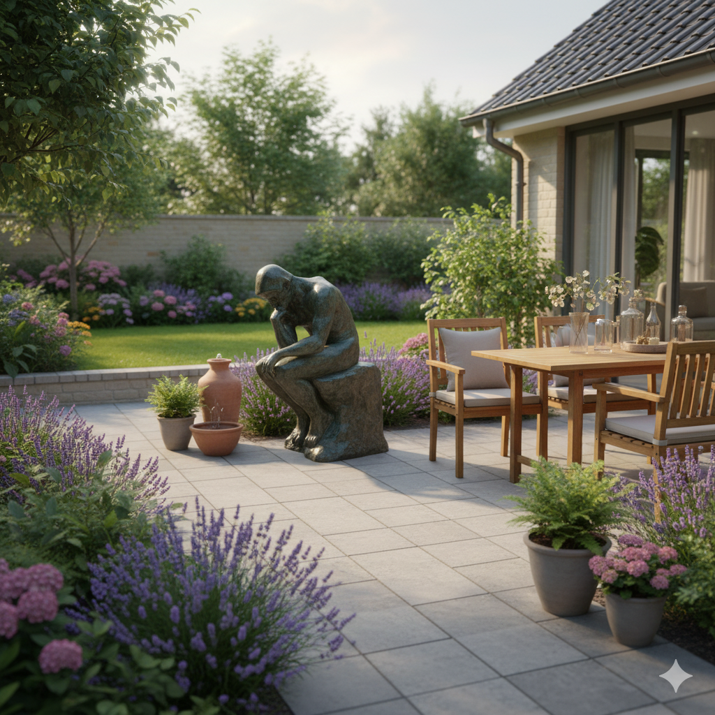 Beeld Tuinbeeld De Denker Brons 1,25 m - Afbeelding 2