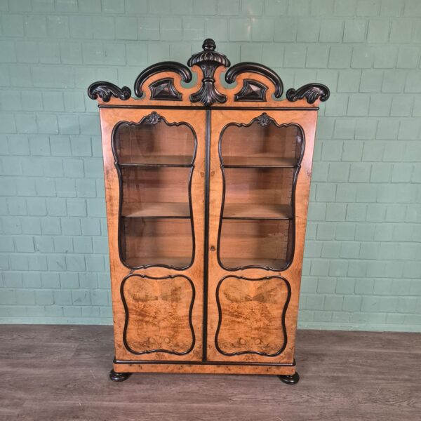 Vitrinekast Biedermeier 1860 Noten - Afbeelding 2