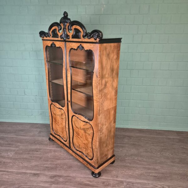 Vitrinekast Biedermeier 1860 Noten - Afbeelding 3