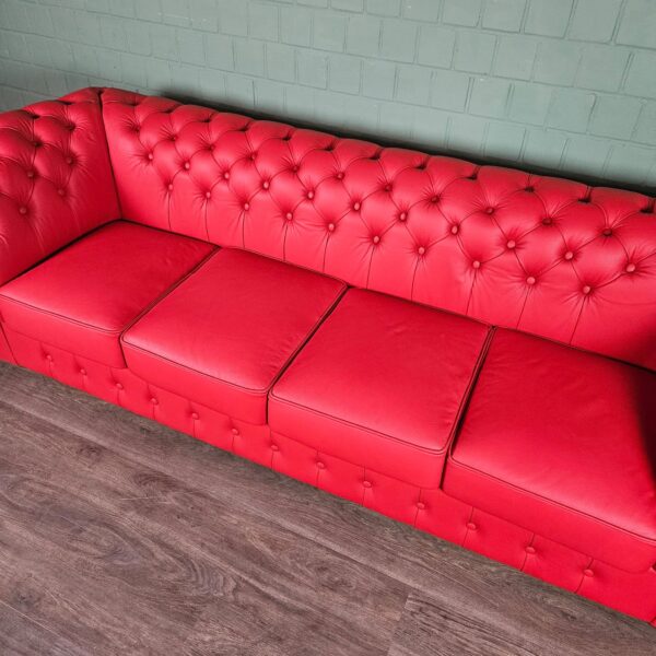 Chesterfield Bank Leder Rood 2,60 m - Afbeelding 6