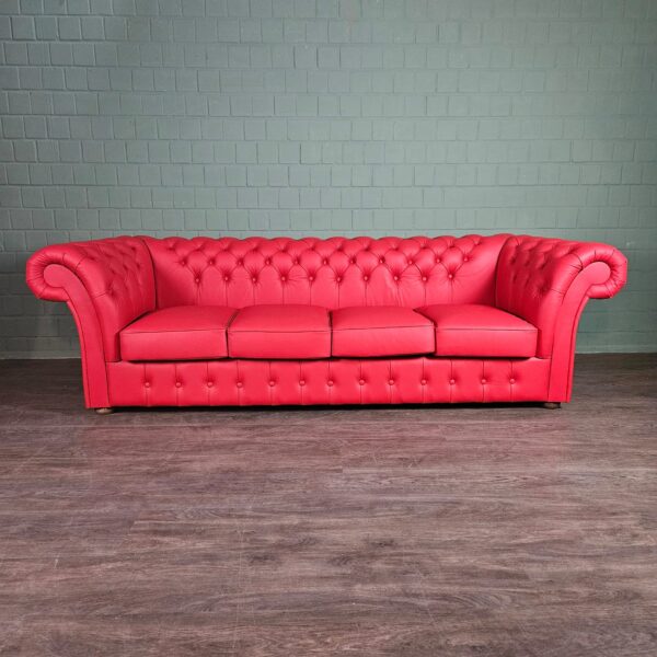 Chesterfield Bank Leder Rood 2,60 m - Afbeelding 3