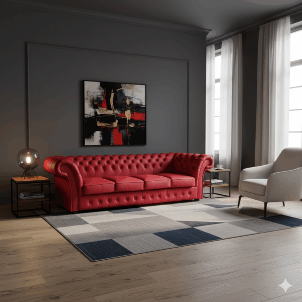 Chesterfield Bank Leder Rood 2,60 m - Afbeelding 2