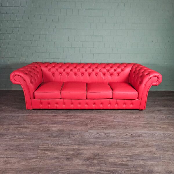 Chesterfield Bank Leder Rood 2,60 m - Afbeelding 4