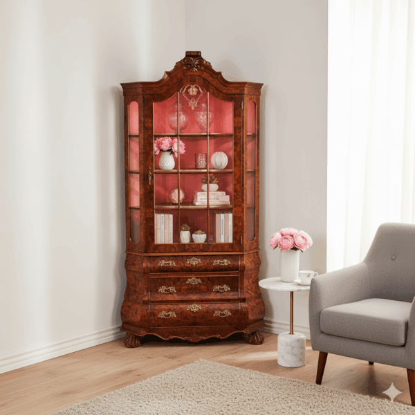 Vitrine Hoekkast Noten 1,04 m Neo-barok - Afbeelding 2