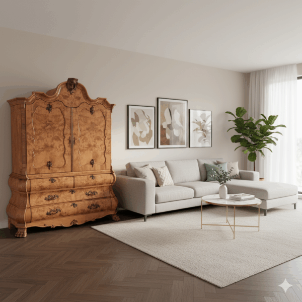 Kast Kabinetkast Barok 1800 Noten - Afbeelding 2