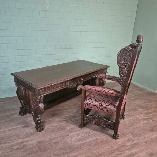 Bureau met Bureaustoel Eiken Neo-barok 1920