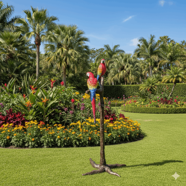 Beeld Tuinbeeld Bronzen papegaaien, 1,30 m - Afbeelding 2