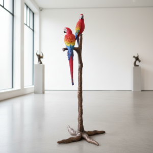 Beeld Tuinbeeld Bronzen papegaaien, 1,30 m