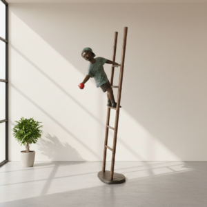 Beeld Tuinbeeld Jongen op Ladder Brons 2,06 m
