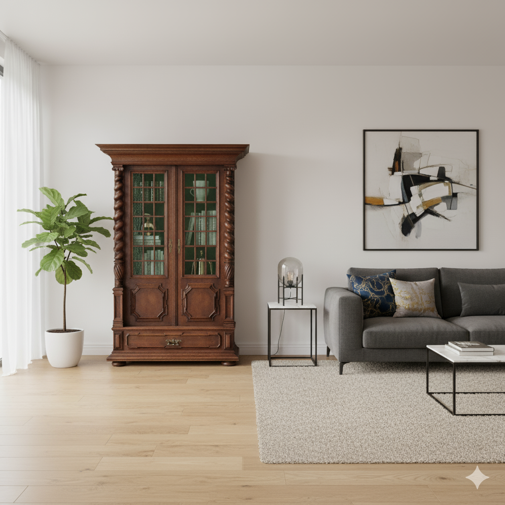 Vitrine Kast Neo-barok 1910 Eiken - Afbeelding 3