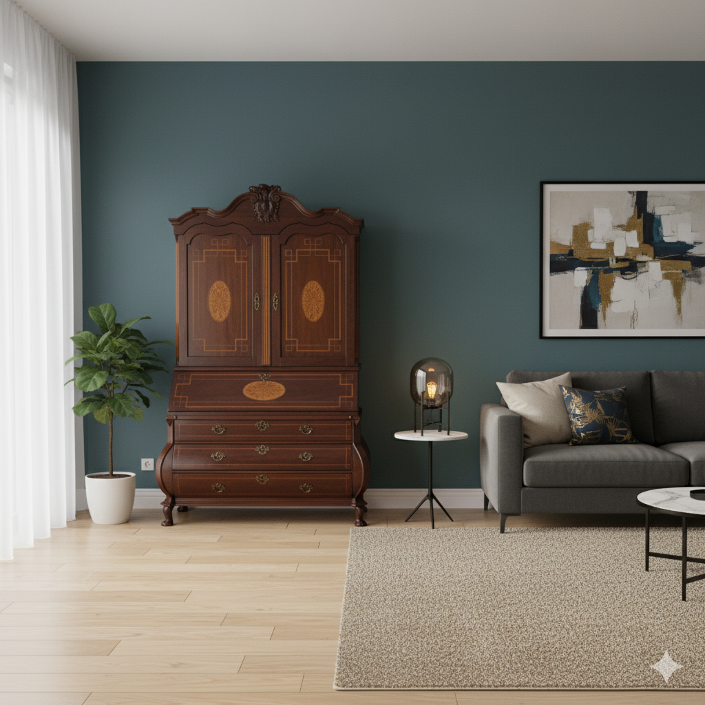 Secretaire met opstand Barok 1800 Notenhout - Afbeelding 2