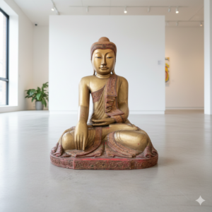 Boeddha 1,00 m Antiek 1920 Teak