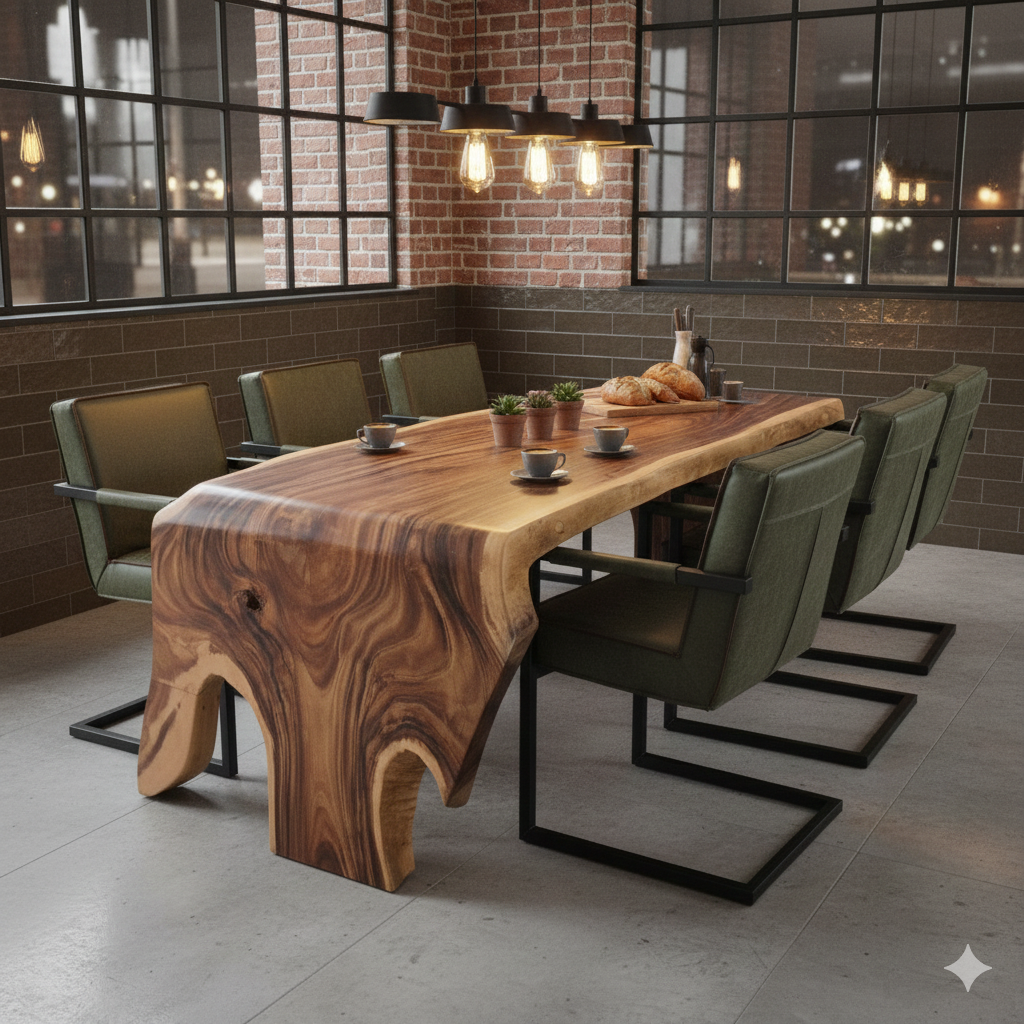 Eettafel Boomstam-tafel L-Vorm Suar-Hout 2,60 m x 1,12 m - Afbeelding 2