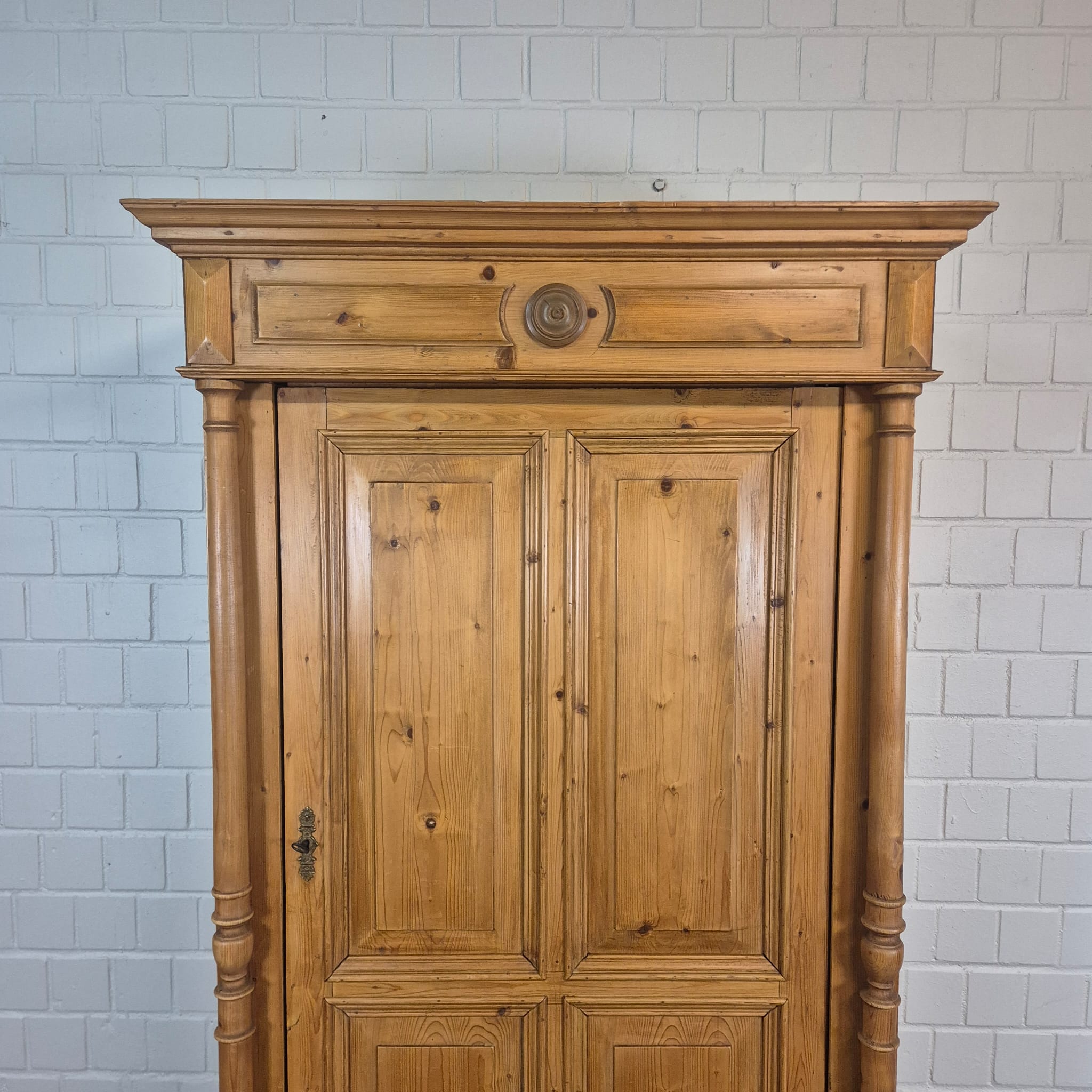 Antieke Gründerzeit Kledingkast / Halkast 1880 Grenen - Afbeelding 6