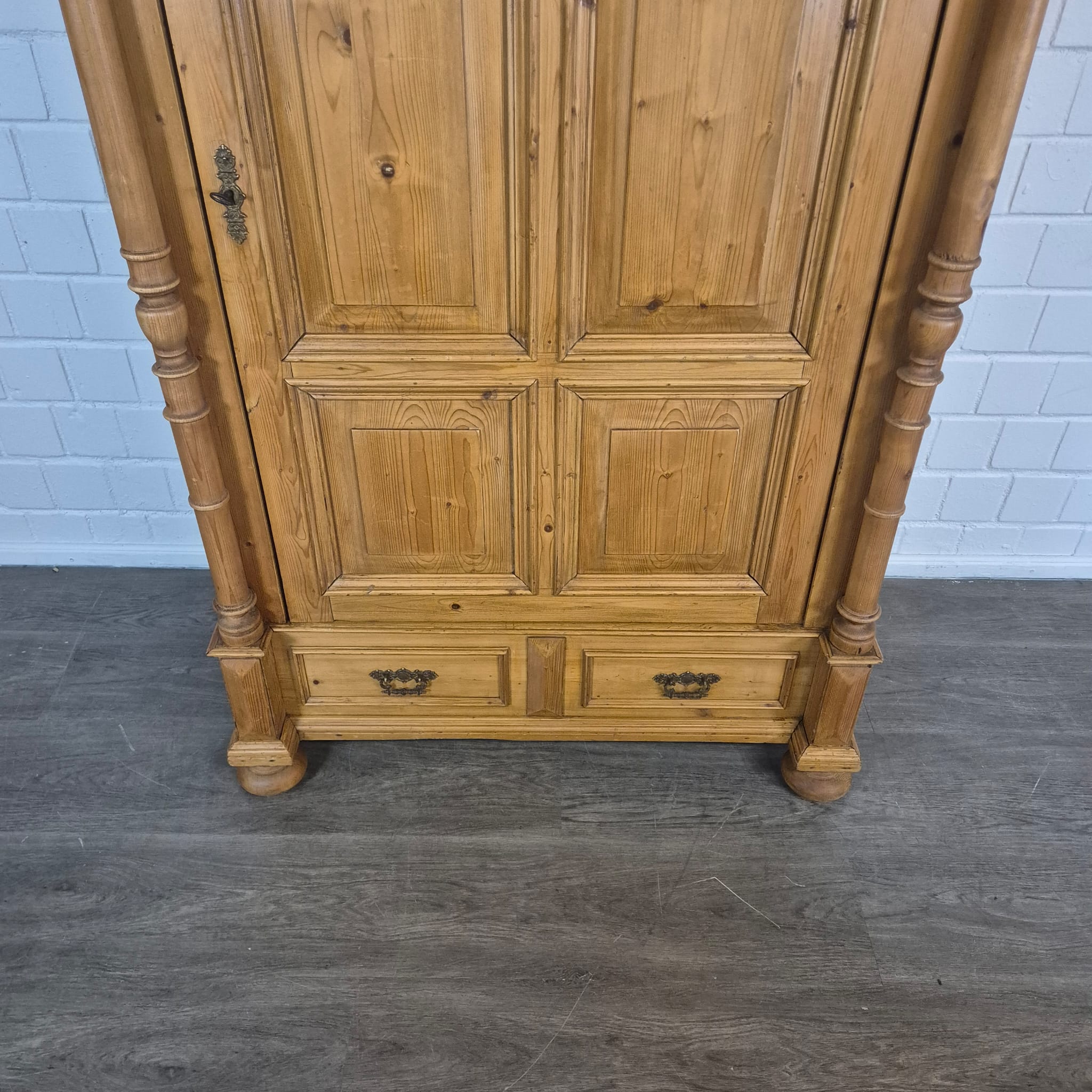 Antieke Gründerzeit Kledingkast / Halkast 1880 Grenen - Afbeelding 7