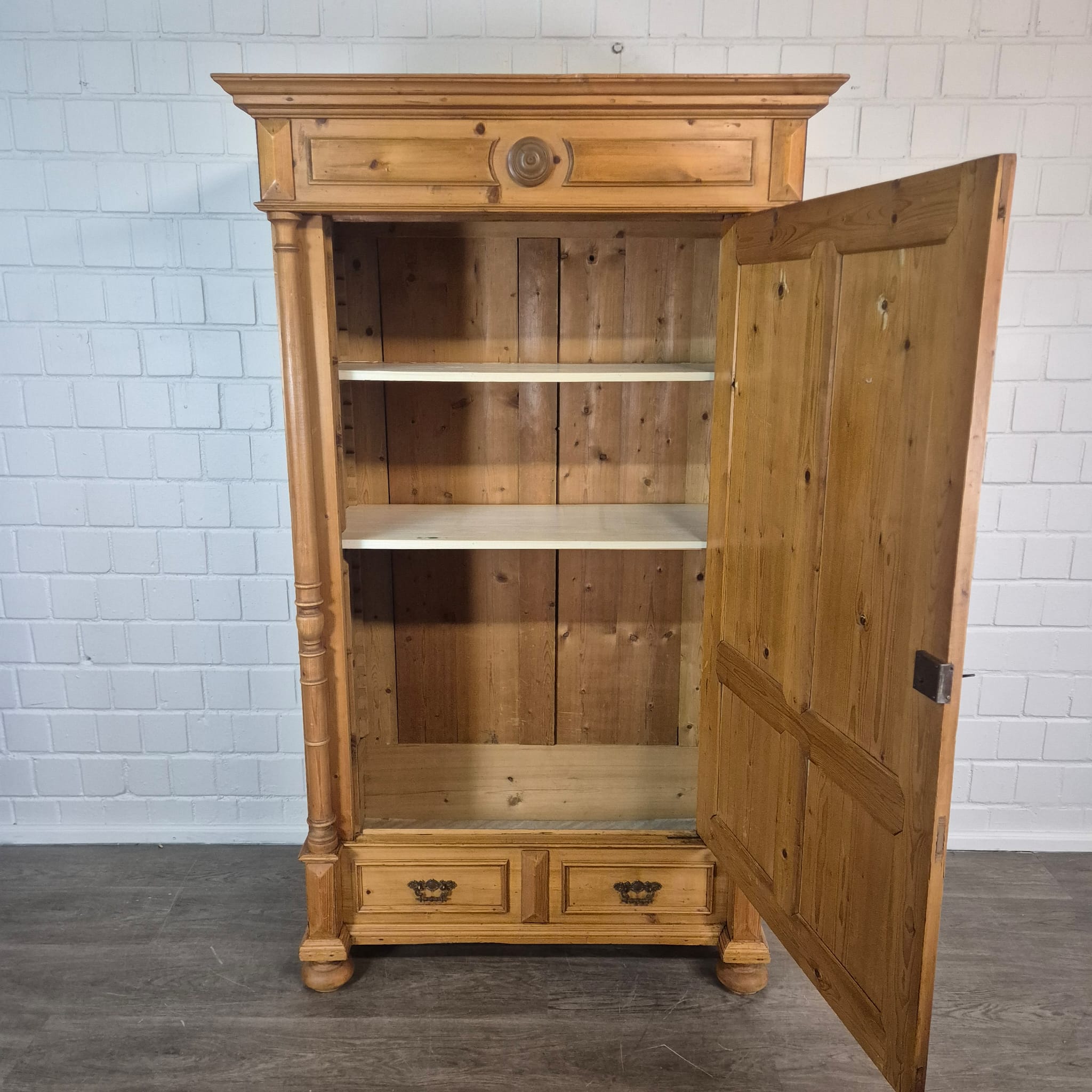 Antieke Gründerzeit Kledingkast / Halkast 1880 Grenen - Afbeelding 11